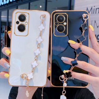 Wrist Chain Case OPPO A36 A76 A96 4G A16 A16S A16K A15 A15S A35 Phone Casing Glossy Plating Soft Silicone Back Cover