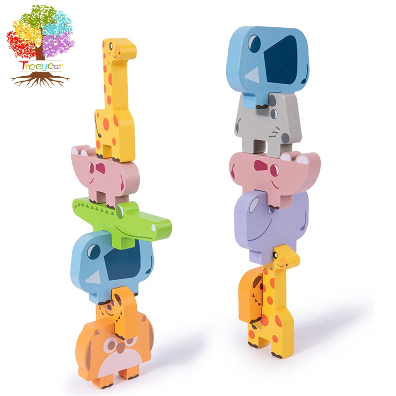 Treeyear ของเล่นตัวต่อไม้ รูปสัตว์ Montessori Balance สําหรับเด็กวัยหัดเดิน เด็กผู้ชาย และเด็กผู้หญิง