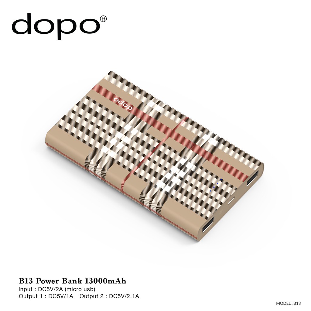 dopo Power Bank รุ่น B13 (Tan) 13000 mAh รับประกัน 1 ปี (แบตเตอรี่สำรอง พาวเวอร์แบงค์ Power Bank)