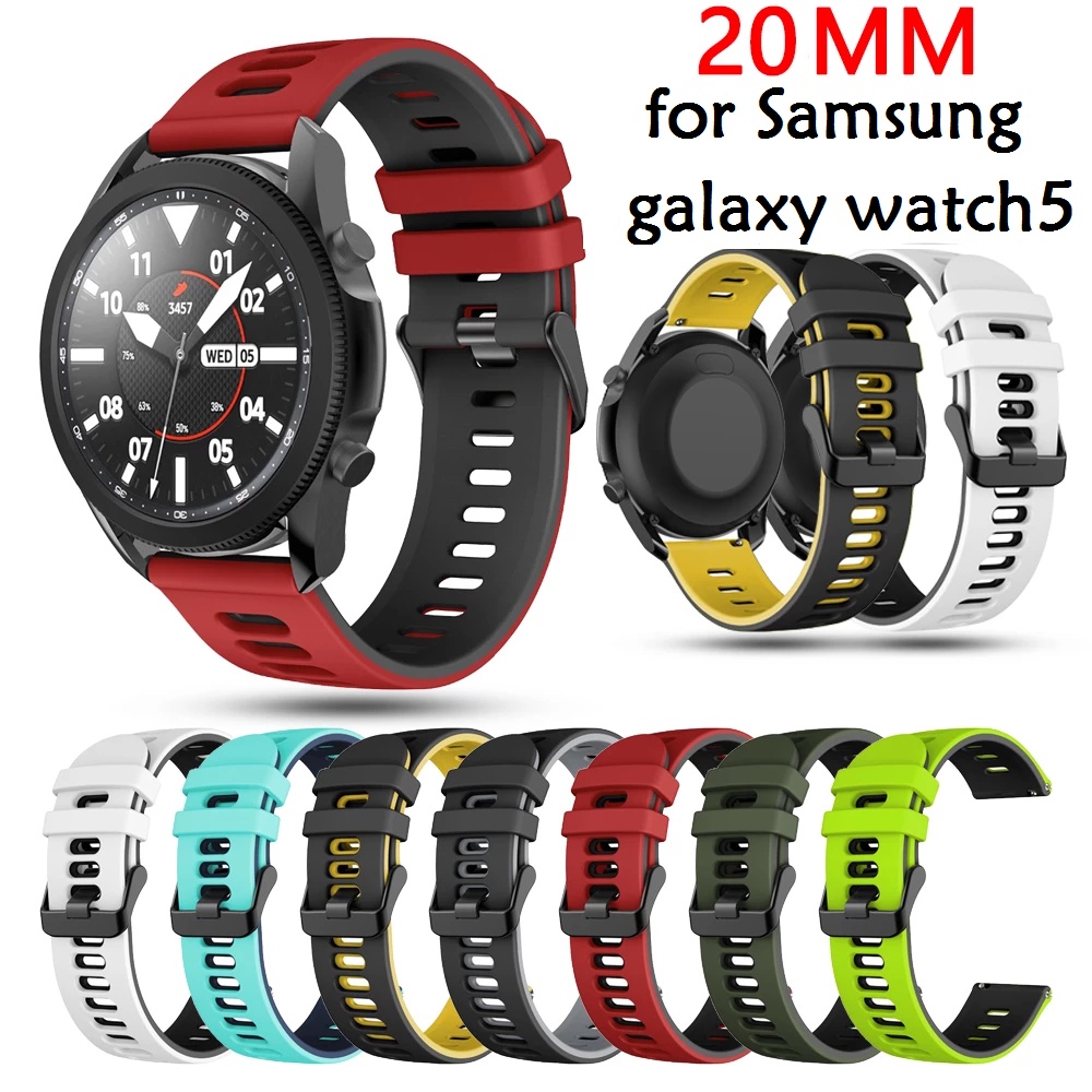 สายนาฬิกาข้อมือซิลิโคน 20 มม. สองสี สําหรับ Samsung Galaxy Watch 5 Watch 4 Classic Active Garmin Huawei