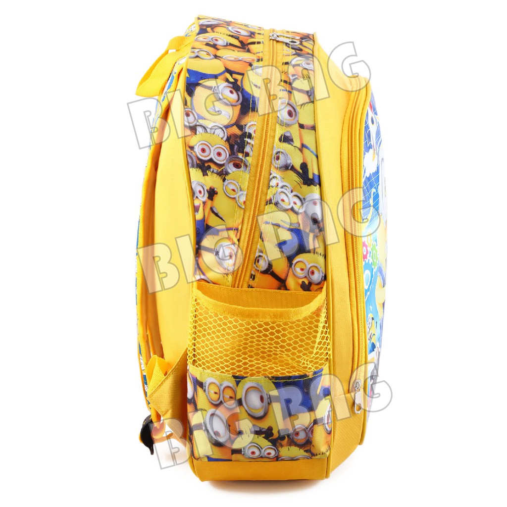 Pts - MINION Childrens School Backpack - Present - สีเหลือง+ฟรี ขวดดื่มและกล่องข้าว.Pt