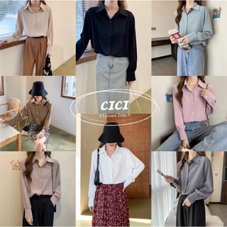 Cici(NO.6067)เสื้อเชิ้ตคอปก Oversize Shirt ทรงหลวม สไตล์เกาหลีเก๋ไก๋ คลาสสิค มาแมทช์ได้หลายลุค