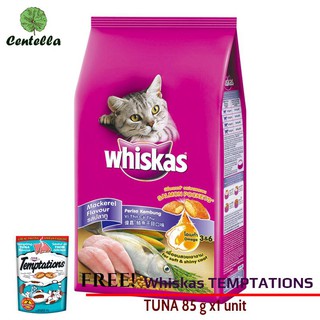 Whiskas CAT FOOD MACKEREL PC. 1.2 Kg. Free Whiskas TEMPTATIONS TUNA 85 g x1 unit