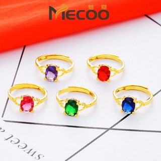 [Mecoo] แหวนหยก ฝังเพชร ทรงวงรี สีทอง สําหรับผู้หญิง