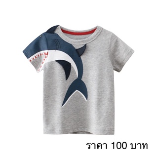 9730 27kids เสื้อยืดเด็ก 3D ฉลามเทา ฉลาม ปลาฉลาม