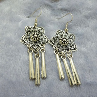 🌟 พร้อมส่ง 🌟 Vintage Tribal Jewelry ต่างหูชนเผ่าลายดอกไม้