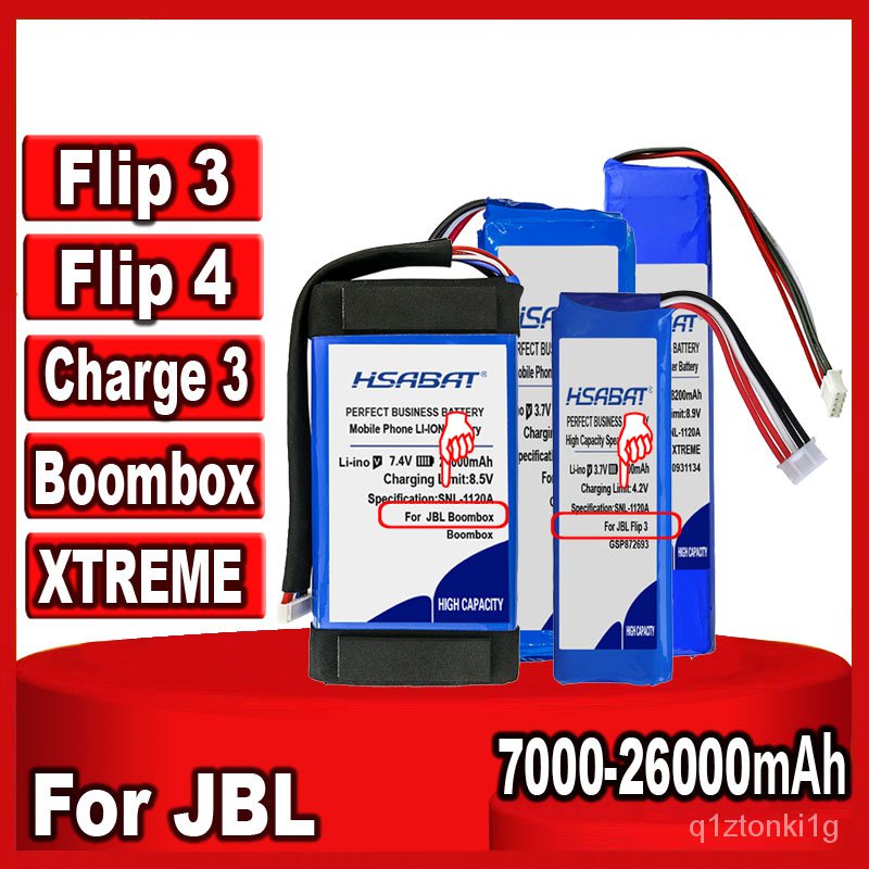 HSABAT 7000mAh ~ 26000mAh แบตเตอรี่ลำโพงด้านบนสำหรับ JBL Flip 4 Flip4 / Flip 3 Flip3 / XTREME / Boombox / Charge 3 3P6W