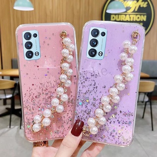 เคส OPPO Reno6 Pro 5G Soft Transparent Bling Glitter Reno 6 Pro 5G housing shell with Hand Chain 2021