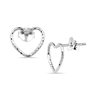 Silver thai Silver Heart Shaped Handmade Diamond Cut Stud Earringต่างหูตุ้มหูเพชรแท้รูปหัวใจสีเงิน