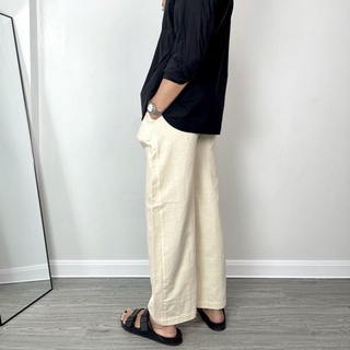 ZAIDAI STUDIO กางเกงขายาว ผ้าฝ้ายแท้ ใส่สบาย ทรงกระบอก / Freesize