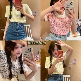 Kiss.shop🌟พร้อมส่ง🌟เสื้อยืดคอกลมแขนสั้นลายดอกซากุระ เนื้อผ้าคุณภาพดี(8752)