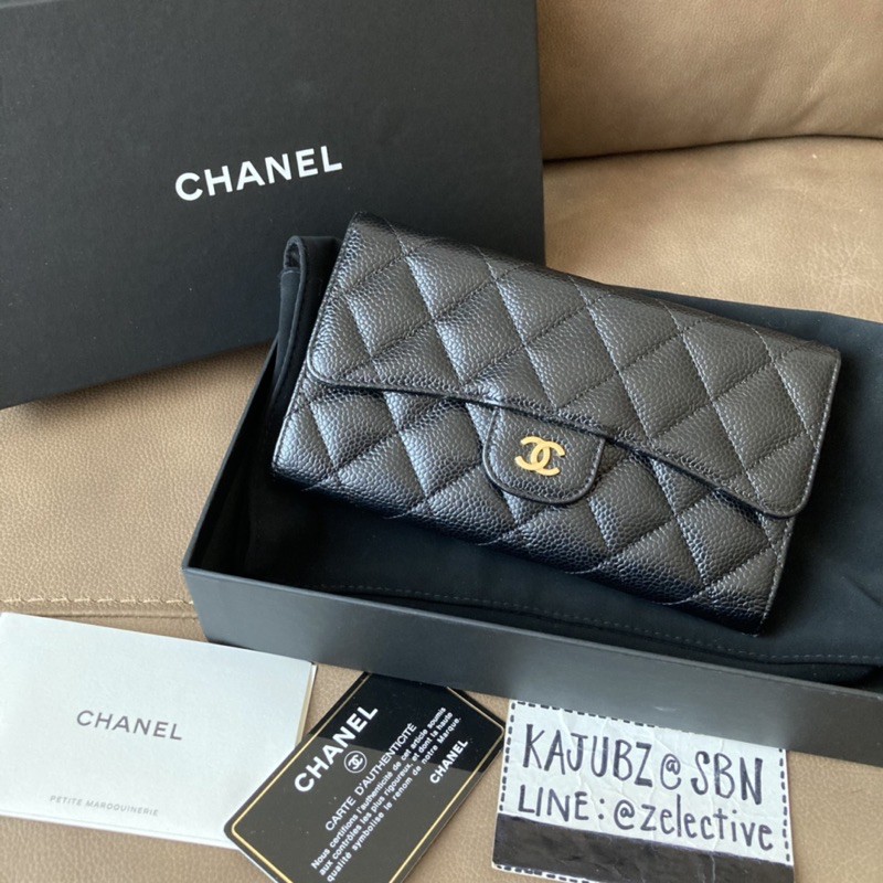 Chanel Classic Caviar 3 Folds Long Wallet GHW Holo23