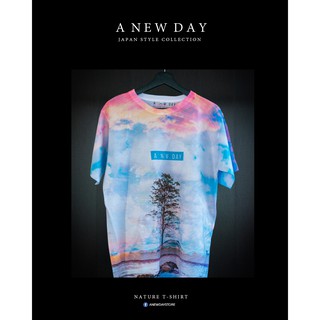 A NEW DAY NO : 012  เสื้อลาย สไตล์ญี่ปุ่น สกรีนเต็มตัว ลายต้นไม้ท้องฟ้าใส่ได้ทั้ง หญิง และ ชาย