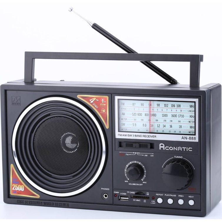 วิทยุทรานซิสเตอร์ วิทยุพกพา วิทยุวินเทจ รุ่น AN-888 สีดำ มีแบตเตอรรี่แบบรีชาร์ตในตัว (FM / AM / USB 