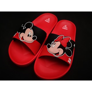 ADDAรองเท้าแตะผู้หญิงแบบสวม ใส่สวยเดินเบาสบาย ลำลองคาดหน้า  ลายการ์ตูนminnie mickey  สีแดงรุ่น82Z03
