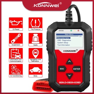 【จัดส่งวันเดียวกัน】KONNWEI KW360 Obd2 รถเครื่องสแกนเนอร์ Obd 2 การวินิจฉัยอัตโนมัติสำหรับ Mercedes-Benz Full ระบบเครื่องมือวินิจฉัย W212 ABS ถุงลมนิรภัยน้ำมันรีเซ็ต