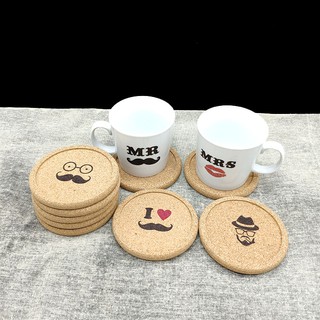 จานรองแก้วไม้ก๊อก เส้นผ่าศูนย์กลาง 10ซม ลายลุงหนวด พร้อมส่ง