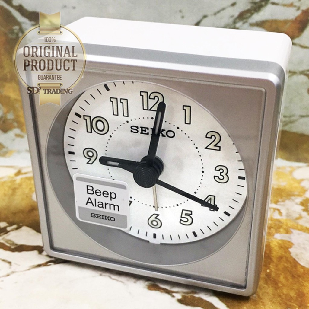 SEIKO นาฬิกาปลุก Alarm Clock รุ่น QHE083A - สีบอร์นเงิน/ขาว