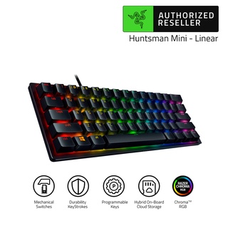 Razer Huntsman Mini 60% Optical Gaming Keyboard Linear Red Switch PBT Keycaps Detachable USB-C - US Layout (คีย์บอร์ดเกมมิ่ง)