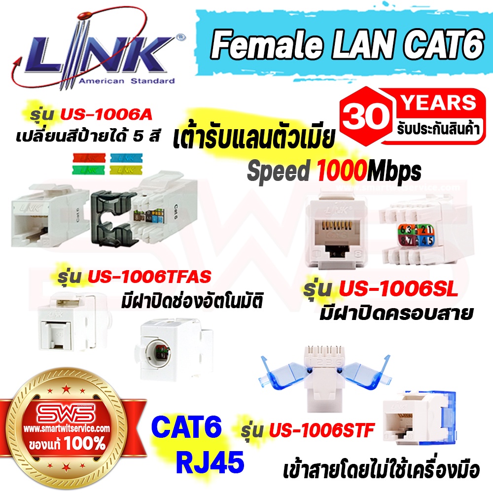 เต้ารับคอมพิวเตอร์ Famale Lan Cat6 Rj45 1000Mbps แลนตัวเมียใช้คู่กับแผงหน้ากาก  Link Us-1006A,Us-1006Sl,Us-1006Stf,Us-100 | Shopee Thailand