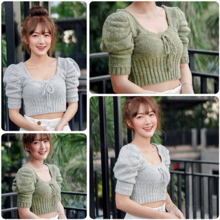 🌵เสื้อครอปไหมพรมถัก โคตรน่ารัก แขนตุ๊กตา แต่งเชือกผูกด้านหน้า/หลังก็ได้ ผ้านุ่ม ไม่คันน๊าา