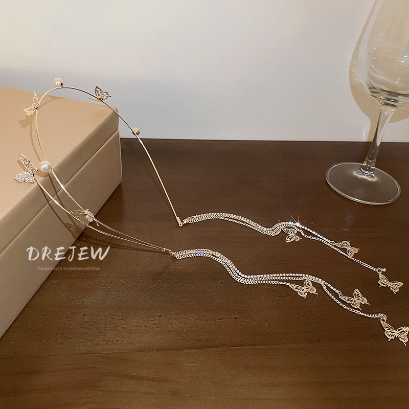 DREJEW ที่คาดผม ประดับมุก เพทาย ฝังเพชร ผีเสื้อ พู่ รูปที่ 3