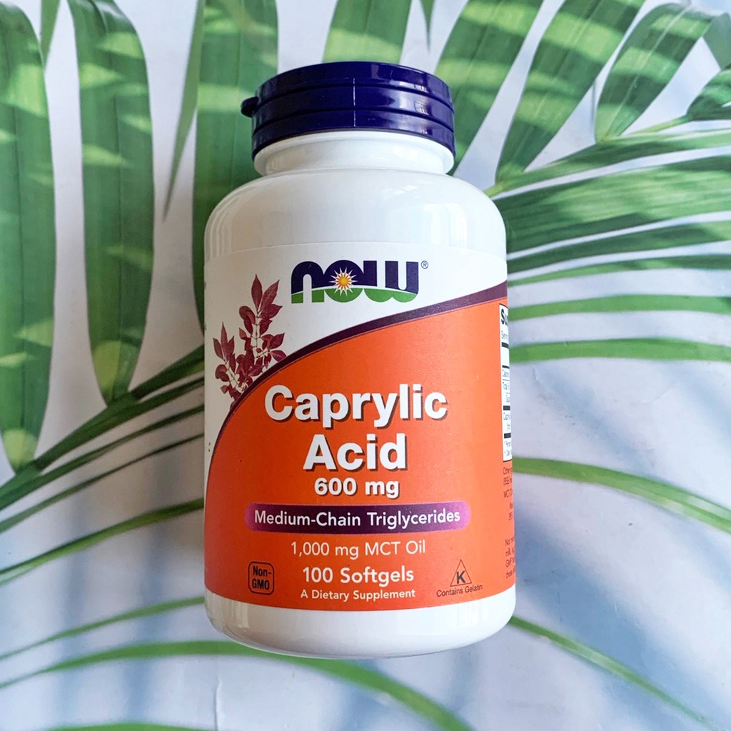 กรดคาไพรลิก Caprylic Acid 600 mg 100 Softgels (Now Foods®)