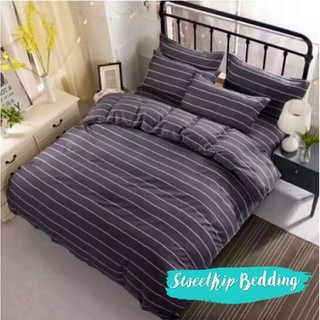 Sweet Kip Bedding ผ้าปูที่นอนขนาด 3.5ฟุต, 5ฟุต, 6ฟุต พร้อมผ้านวมขนาด 180 x 220 เซ็นติเมตร รวม 6 ชิ้น ลายขวางสีดำ