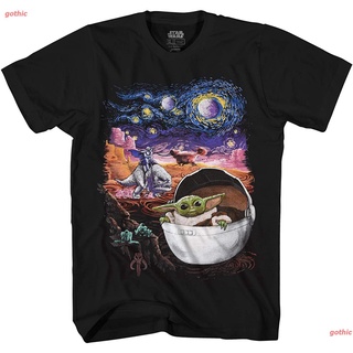 ย้อนยุคเสื้อยืดลำลอง STAR WARS Baby Yoda Starry Night The Mandalorian Mens Adult Graphic Tee T-Shirt Short sleeve T-shi