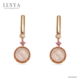 Lenya Jewelry ต่างหูโรสควอตซ์ (Rose Quartz) และแซฟไฟร์สีชมพู (Pink Sapphire) ตัวเรือนเงินแท้ชุบพิงค์โกล์ด