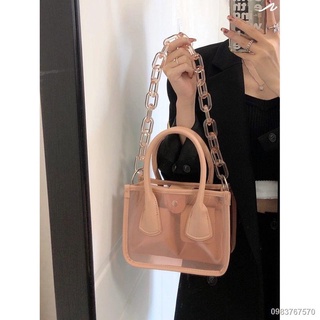 spot🌽Jelly bag ดีไซน์มือถือผู้หญิง 2022 new girl pink chain กระเป๋าสะพายไหล่เล็ก