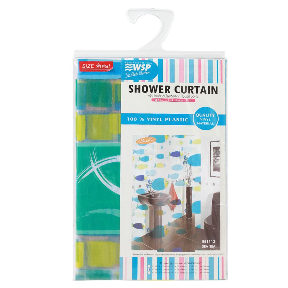 ม่านห้องน้ำ PVC WSP SCP-2M B5112 180X200 ซม. ลายการ์ตูนอุปกรณ์ในห้องน้ำ ม่านห้องน้ำ ผ้าม่านห้องน้ำ