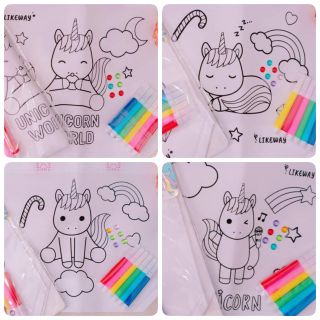 ✅ พิเศษ​ 4 แพค 100 บาท​ ✅ DIY coloring tote bag unicorn set ถุงผ้า กระเป๋าผ้า​ ระบายสี ลายยูนิคอร์น