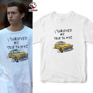 เสื้อผ้าผชเสื้อยืดแขนยาว พิมพ์ลาย I SURVIVED MY TRIP TO NYC PETER PARKER - MARVEL - PREMIUM Combed 24s สําหรับผู้ชาย และ