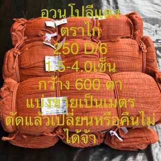 อวนโปลีแดง ตาข่ายสีแดง อวนยอ อวนตราไก่ 250/6 กว้าง 600 ตา แบ่งขายเป็นเมตร