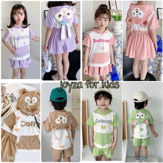 ชุดเซตฮู้ดหมวก3D แขนสั้นการ์ตูนน่ารัก ใส่สบายๆ
