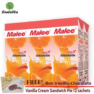 Malee orange juice 200 ml x6 box Free Bon Vanilla-Chocolate Vanilla Cream Sandwich Pie 12 sachets 240 gram