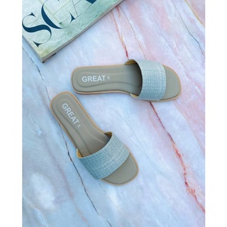 GREAT-A170 รองเท้าแตะผู้หญิง รองเท้าแฟชั่น สีเทา-เงิน รองเท้าผู้หญิง รองเท้าแตะ รองเท้าลำลอง