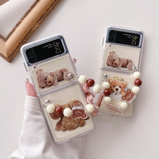 Samsung Galaxy Z Flip 3 5G การ์ตูนน่ารัก นางฟ้า ตุ๊กตาหมี พร้อมโซ่หมี PC เคสแข็ง กันกระแทก ใส โทรศัพท์ สร้างสรรค์ ใหม่ เคสด้านหลัง