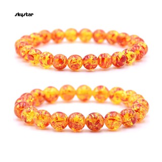 SKYSTAR_8mm/10mm Artificial Amber Stone Round Beaded Bracelet Men Women Stretch Bangle