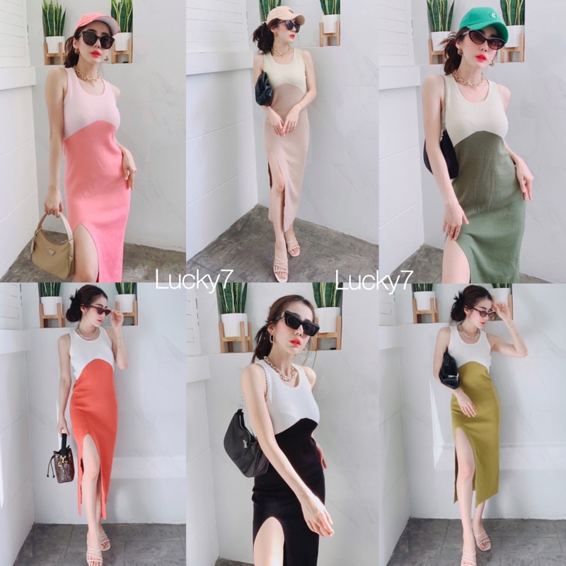 Dzai💕 แม็กซี่เดรส เดรสยาว ทูโทน 2 สี ผ้าไหมพนม ผ้านุ่มนิ่มงาน Lucky7shop เลยจ้า เดรส ยาวดีไซน์หรู