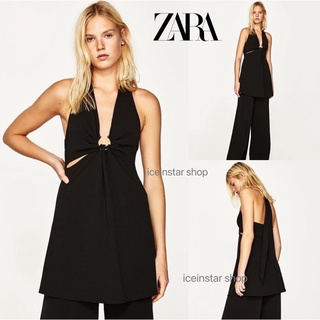 ZARA แท้​ เสื้อตัวยาว สีดำ ผูกคอ โชว์อกเบาๆ เซ็กซี่ แต่เรียบหรู