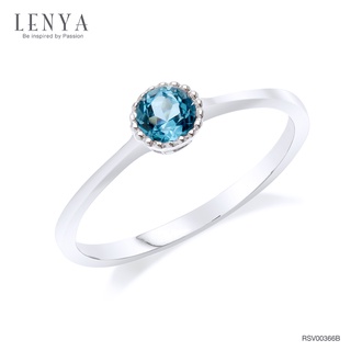 Lenya Jewelry แหวนบลูโทแพซ (Blue Topaz) สีฟ้า ดีไซน์น่ารักแต่เก๋ไก๋ ตัวเรือนชุบทองคำขาว (Rhodium)