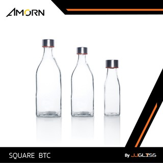 JJGLASS - (AMORN ) SQUARE  BTC   - ขวดแก้วเหลี่ยม ขวดน้ำผลไม้ ขวดน้ำ ขวดใส ฝาอลูมิเนียม