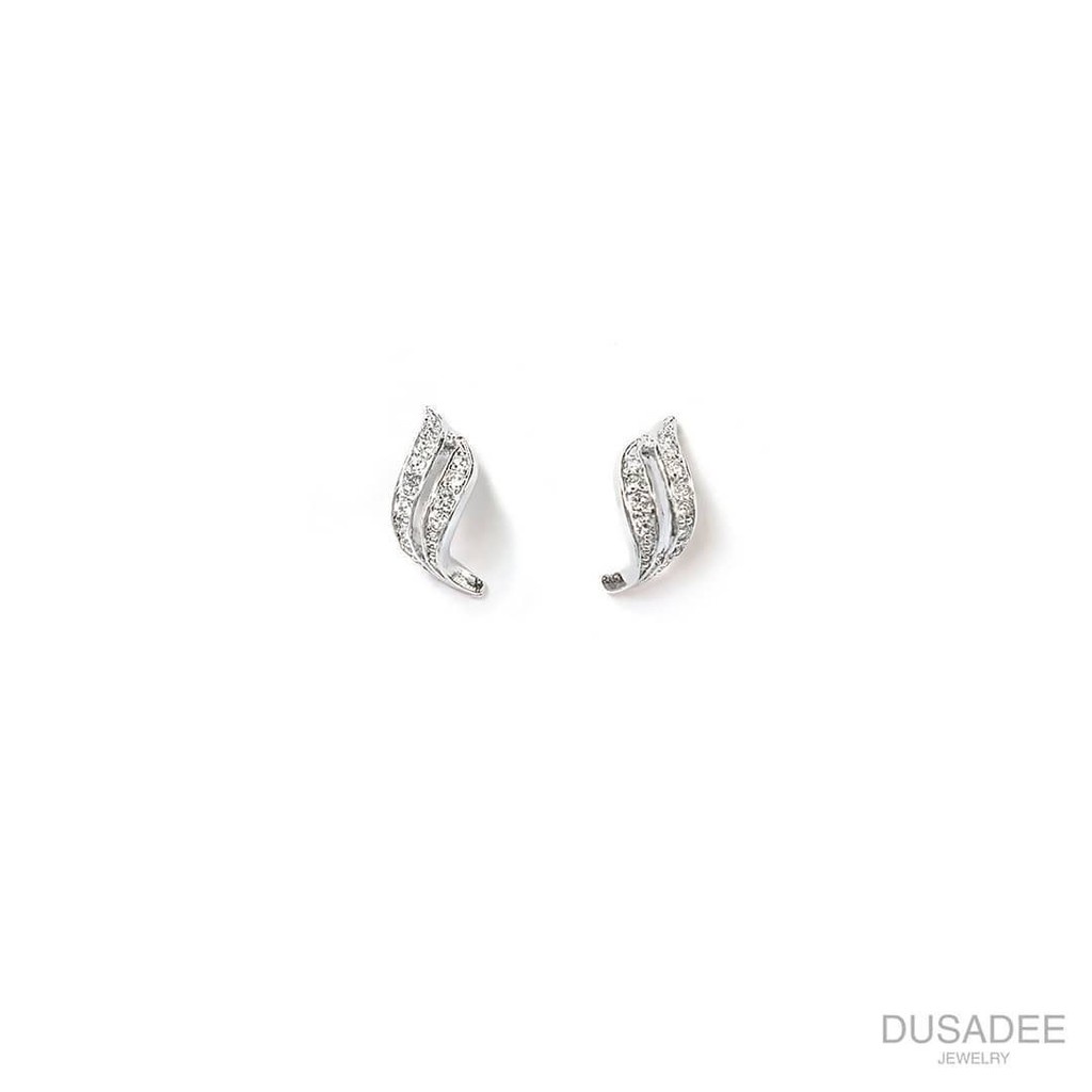 Glam earrings ต่างหูเงินแท้ ชุบทองคำขาว ประดับเพชรสวิตน้ำ100 แบรนด์ Dusadee Jewelry