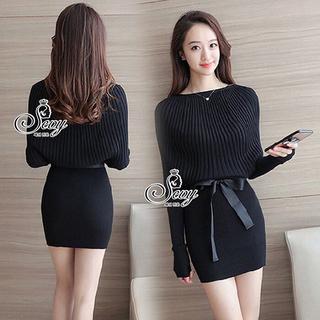 Sevy Off Shoulder Knit Wear Long Sleeve Mini Dress