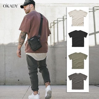 OKADY เสื้อยืดแขนสั้นปักลายของผู้ชาย,เสื้อยืดสีพื้นดูดซับเหงื่อระบายอากาศได้ดีทรงหลวมขนาดใหญ่ผ้าฝ้าย210G