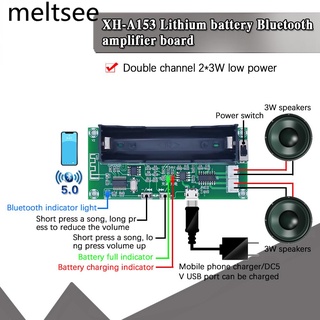 Xh-a153 บอร์ดขยายเสียงสเตอริโอ แบตเตอรี่ลิเธียม บลูทูธ 5.0 ช่องสัญญาณคู่ 2 Ch ชิป 3W+3W DC 5V PAM8403