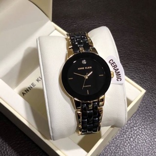 นาฬิกา Anne Klein AK/1610BKGB Diamond Dial Gold-Tone and Black Ceramic Bracelet Watch ของแท้