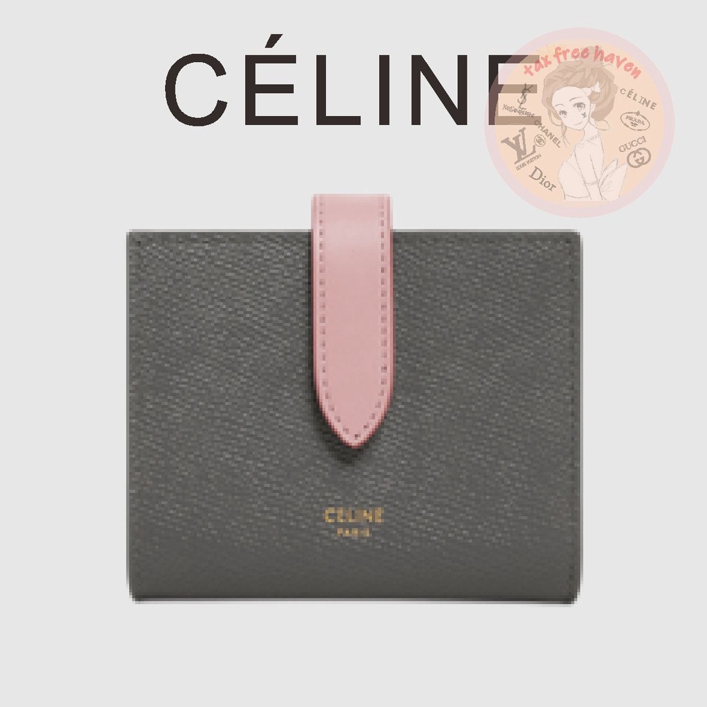 Shopee ราคาต่ำสุด 🔥ของแท้ 100% 🎁Celine Brand New Small Two Tone Grain Leather Strap Wallet